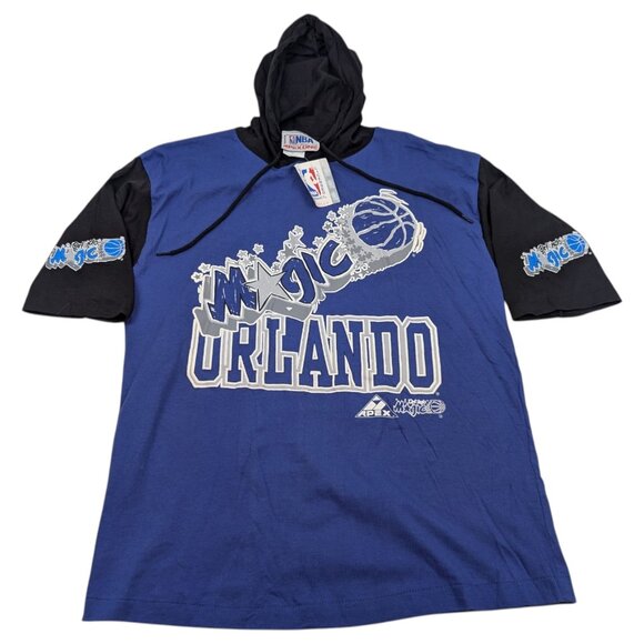 VTG Orlando Magic T Shirt Hoodie Sz XL FITS M/L Blue Apex One NBA Deadstock NWT - Picture 2 of 10